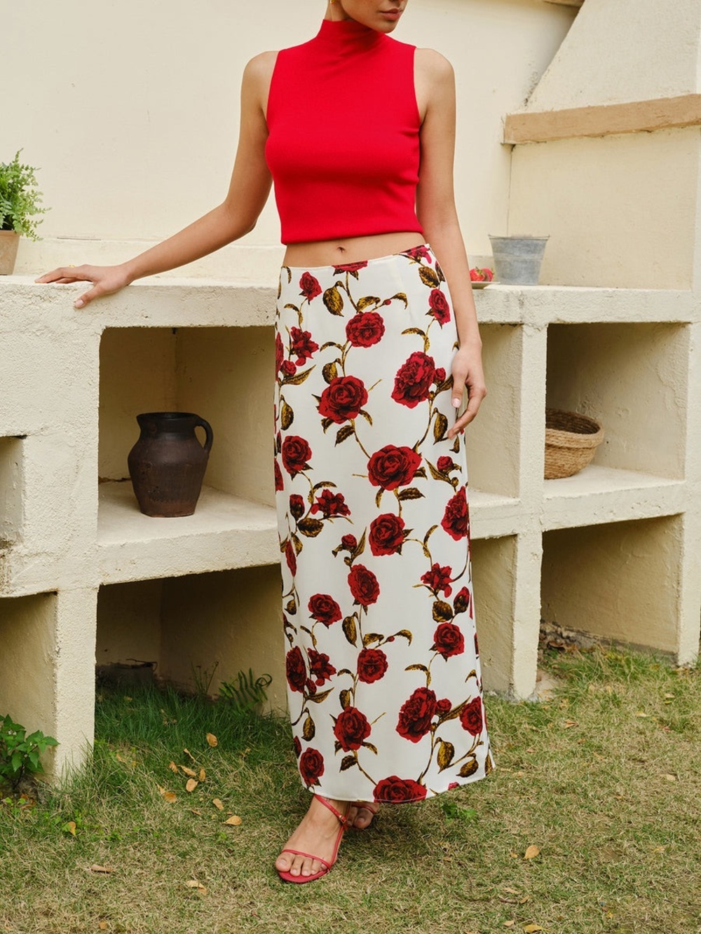 Commense Floral Print High-Waist Skirt - Picture 2 of 4